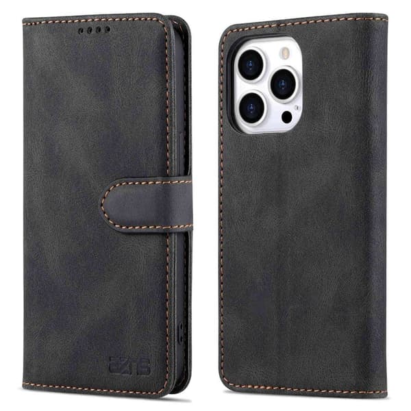 AZNS iPhone 14 Pro Plånboksfodral i Konstläder - Svart