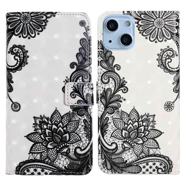 iPhone 14 Plus Plånboksfodral Folio Flip - Lace Flower Flerfärgad