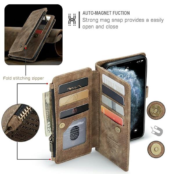 CASEME Konstläder Plånboksfodral för iPhone 11 Pro Max med rem - Brun