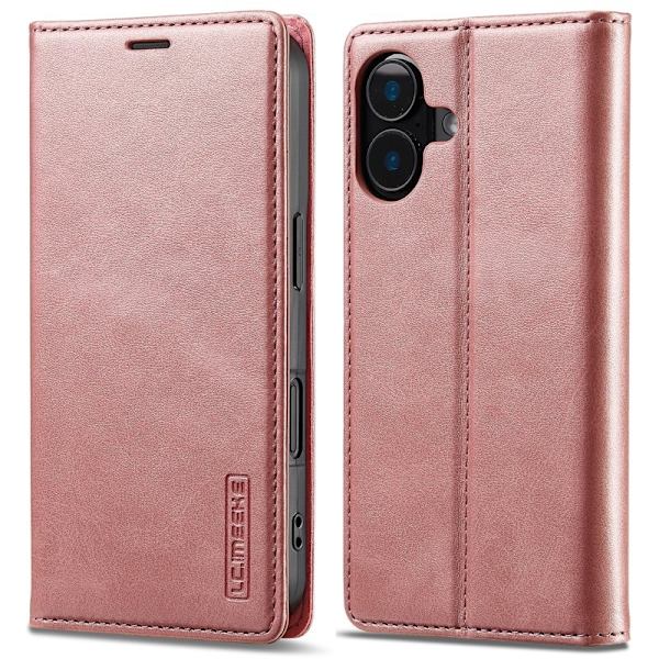 LC.IMEEKE iPhone 16 Plånboksfodral Konstläder- Roséguld