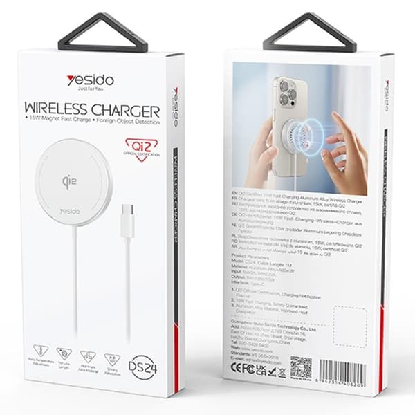 YESIDO Qi2 Rund MagSafe Trådlös Laddare iPhone med Typ-C-kabel DS24 - Vit