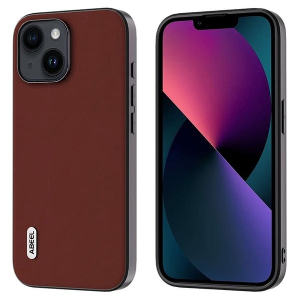 ABEEL Mobilskal till iPhone 13 Silky Äkta Läder Coated PC+TPU - Brun