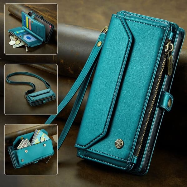 CASEME Plånboksfodral Konstläder för Samsung Galaxy S25+ - Grön