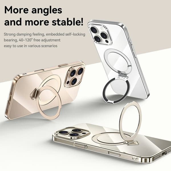 SULADA Mobilskal till iPhone 15 Pro MagSafe Kickstand Klar PC Guld