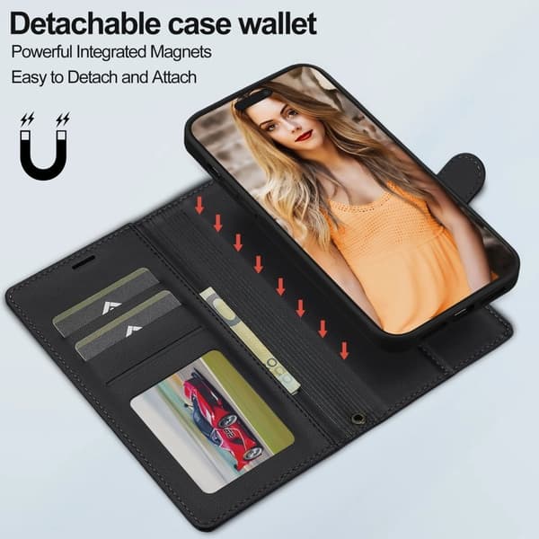 LC.IMEEKE L2 Series iPhone 14 Pro Max Plånboksfodral Konstläder - Svart