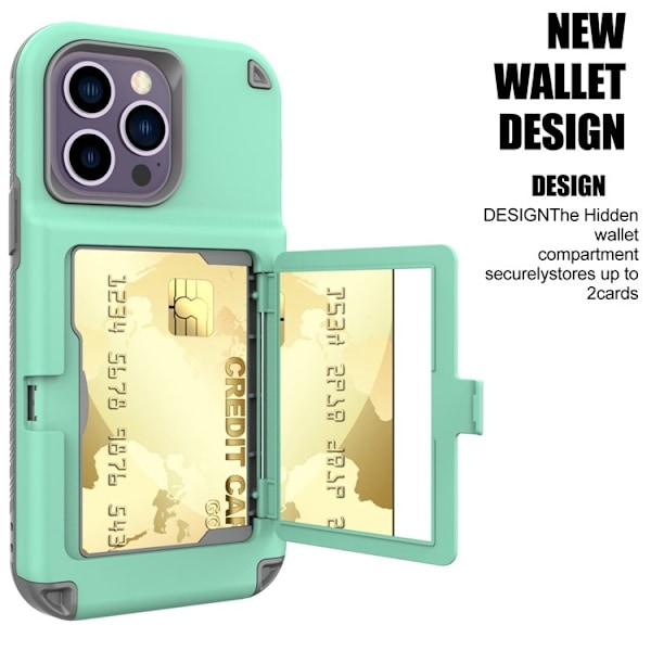 iPhone 14 Pro Max Skal Korthållare Mirror Kickstand - Grön