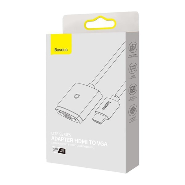Baseus-sovitin HDMI–VGA-miniliitin 3,5 mm Micro USB - musta