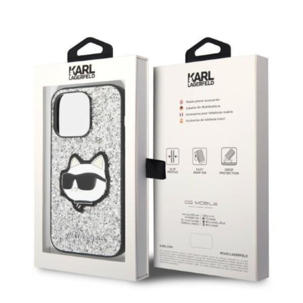 Karl Lagerfeld iPhone 14 Pro -kotelo Glitter Choupette Patch - hopea