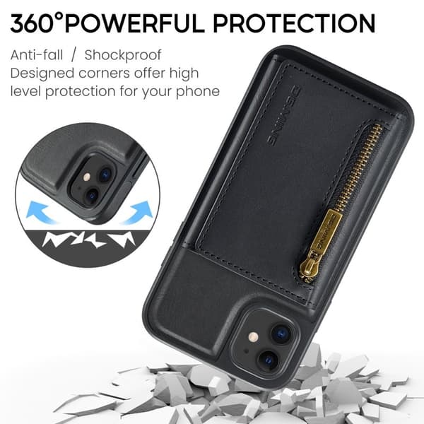 DG.MING M5 Plånboksfodral iPhone 11 med kortfack och dragkedja - Svart