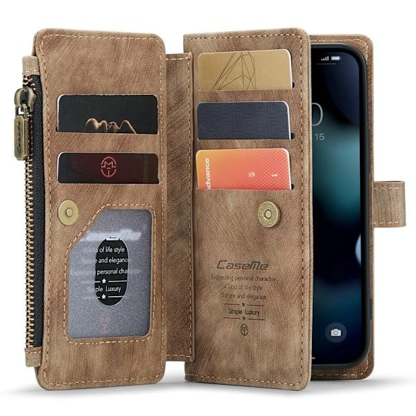 CASEME Konstläder Plånboksfodral för iPhone 13 mini med rem - Brun