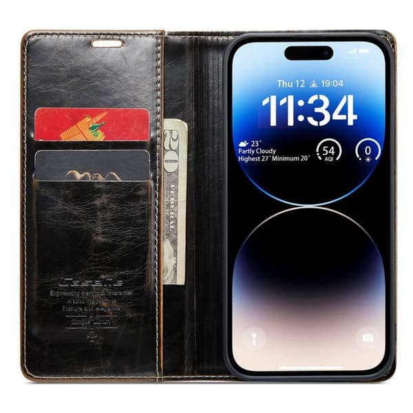 CASEME 003 Plånboksfodral Konstläder till iPhone 14 Pro Max - Brun