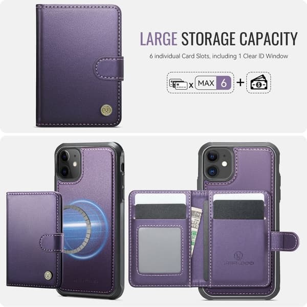 JEEHOOD J09 Mobilskal till iPhone 11 RFID Blocker Läder MagSafe Lila