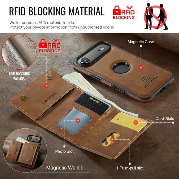 DG.MING M6 Series Mobilskal till iPhone Air Magnetiskt Plånboksfodral Brun