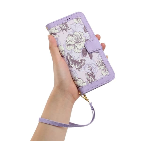 Mobilskal till Samsung Galaxy S26 Plus PU Läder Blommönster - Lila