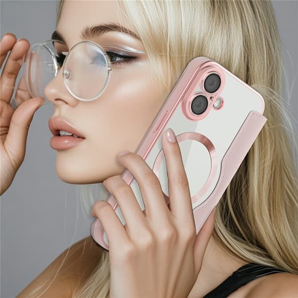 iPhone 17 Plånboksfodral MagSafe Rhombus Konstläder - Rosa Rosa