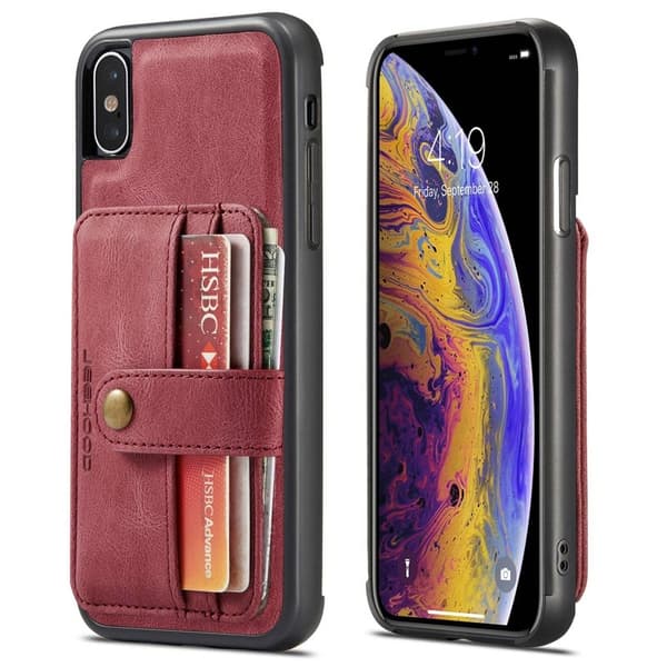 JEEHOOD Konstläder Plånboksfodral iPhone XS 5.8 tum Röd med RFID-skydd