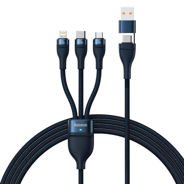 Baseus 3in1 USB till microUSB Typ-C Lightning Kabel 100 W 1,2 m Blå