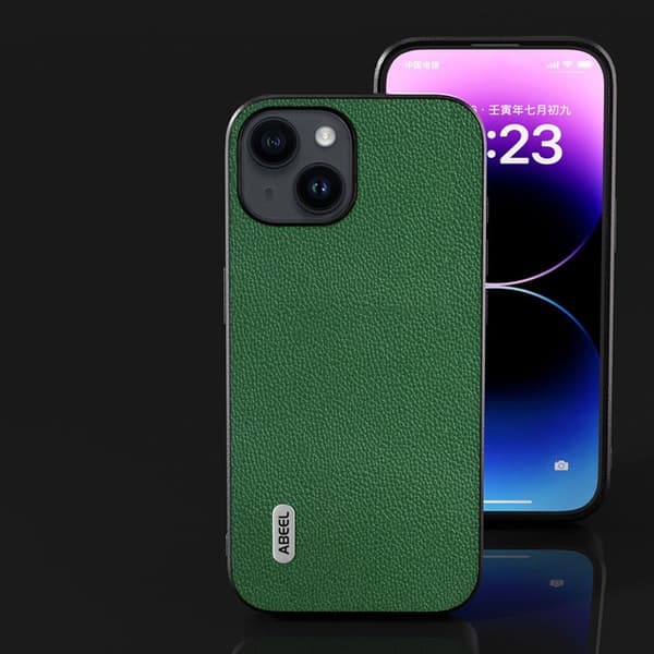 ABEEL Mobilskal till iPhone 14 Äkta Läder Anti-Drop Äkta Läder Grön