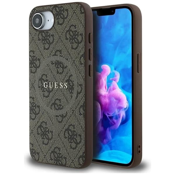 Guess telefonetui til iPhone 16e MagSafe 4G Ring Classic Logo Brun