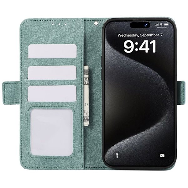 ABEEL iPhone 15 Pro Max Plånboksfodral KonstLäder Ställ Blå