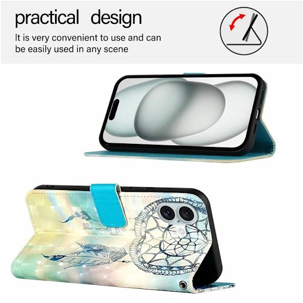 iPhone 16 Plus Plånboksfodral Printing Pattern Med Rem Flerfärgad