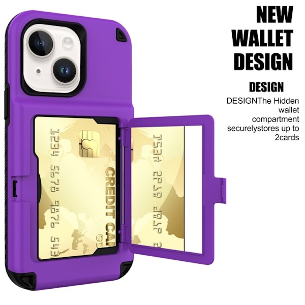 iPhone 14 Plus Skal Korthållare Mirror Kickstand - Lila