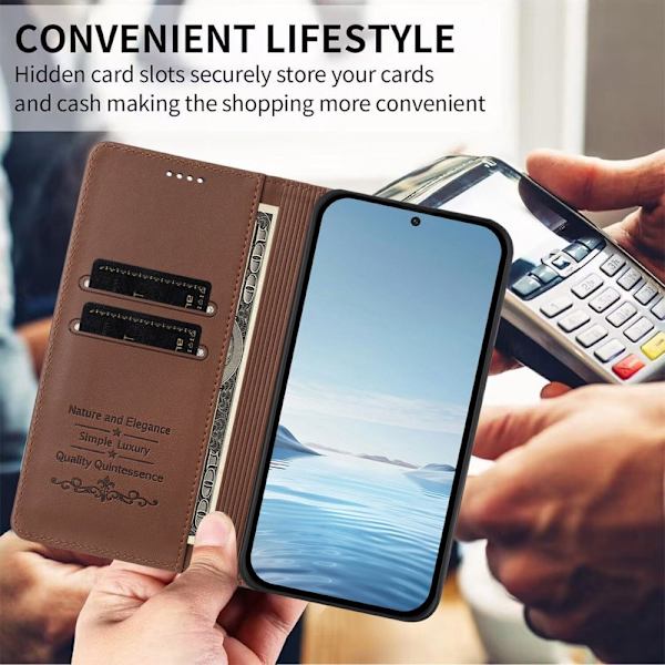 Plånboksfodral för Samsung Galaxy S26 Plus Konstläder RFID - Brun