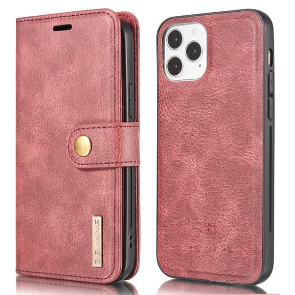 DG.MING 2-in-1 Plånboksfodral i Äkta läder för iPhone 13 mini - Röd