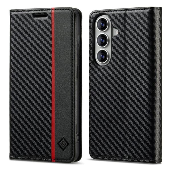 LC.IMEEKE Plånboksfodral för Samsung Galaxy S26 Konstläder Kolfiber - Svart