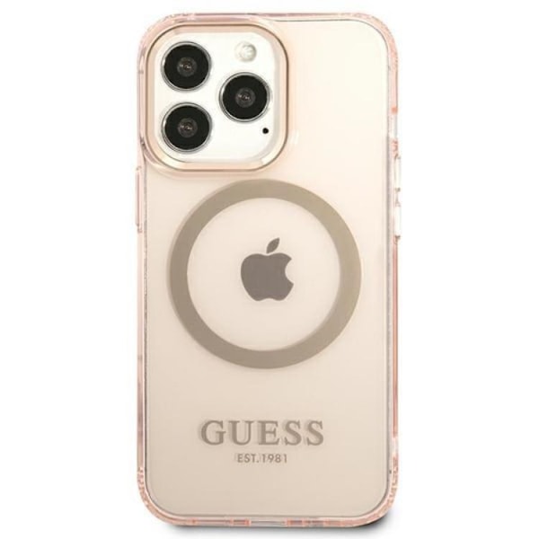 GUESS iPhone 13 Pro Max Skal MagSafe Gold Outline Translucent - Rosa