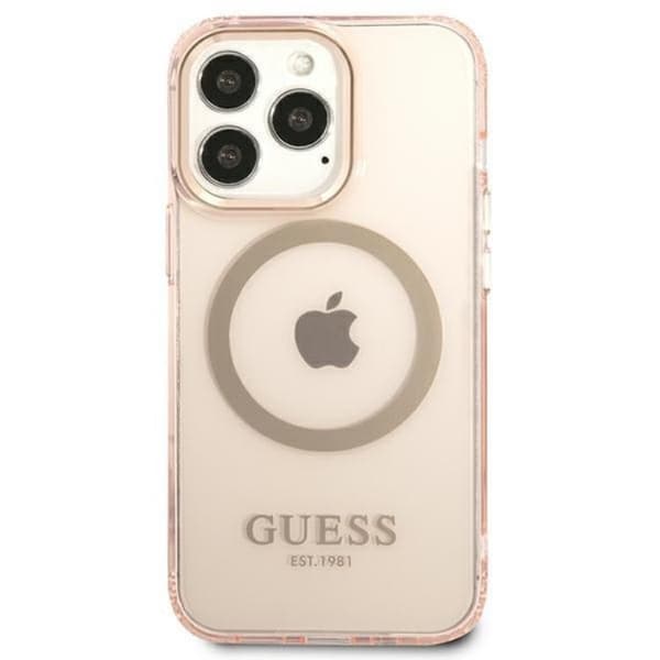 GUESS iPhone 13 Pro Max Skal MagSafe Gold Outline Translucent - Rosa Rosa