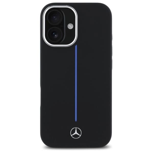 Mercedes telefontaske til iPhone 16 MagSafe silikone blå stribe - sort Black