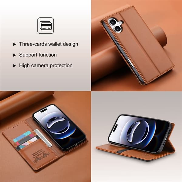 N.BEKUS iPhone 17 Konstläder Plånboksfodral RFID-Skydd P3 - Brun Brun