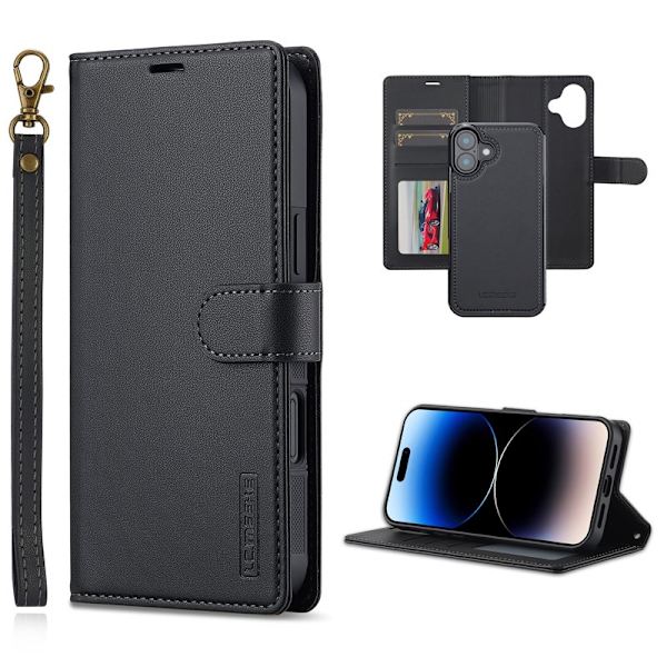 LC.IMEEKE L2 Series iPhone 16 Plus Plånboksfodral Konstläder - Svart