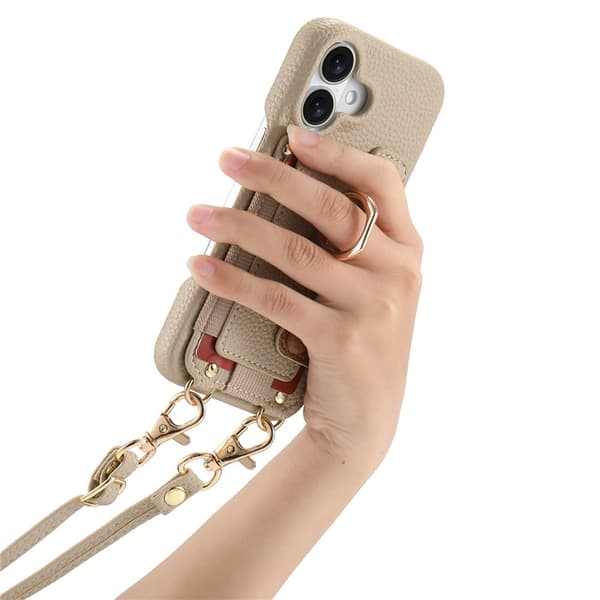 Mobilskal till iPhone 16 med Korthållare Ring Kickstand - Khaki Beige