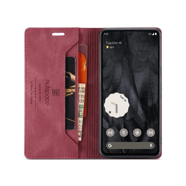 AUTSPACE Google Pixel 8 Pro Wallet Fodral KonstLäder - Röd