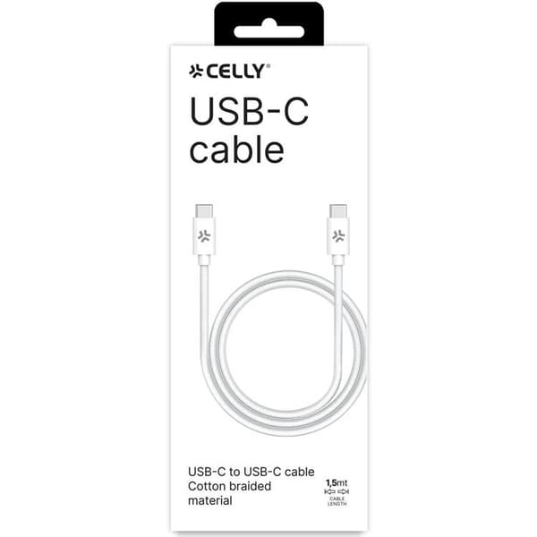 CELLY USB-C till USB-C kabel 60W 1.5m - Vit
