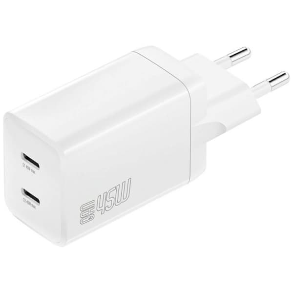 4smarts Vægoplader PDPlug Dual 45W GaN 2xUSB-C - Hvid