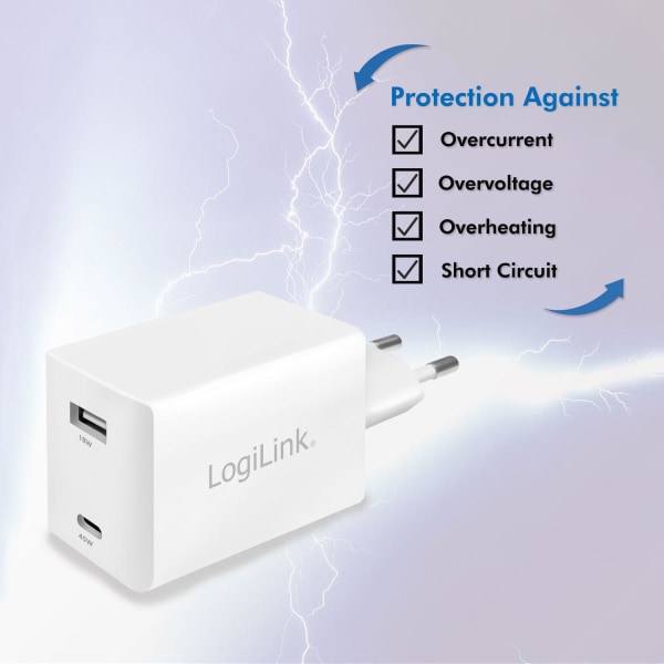 LogiLink - USB oplader 1 x USB-C PD 1 x USB-A 48W GaN