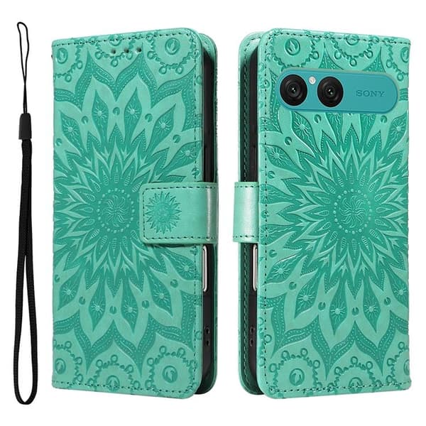 Sony Xperia 10 VII Konstläder Plånboksfodral Sunflower Imprinted - Grön Grön
