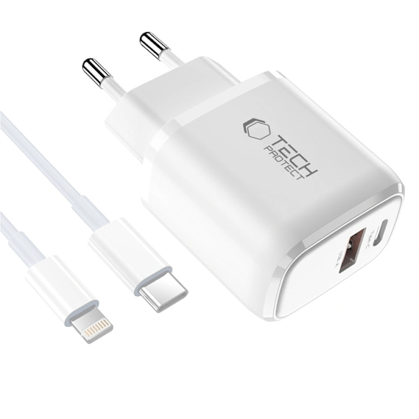Tech-Protect Väggladdare 30W med USB-C Till Lightning Kabel - Vit Vit