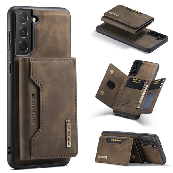 DG.MING Samsung Galaxy S24 Kickstand Konstläder Plånboksfodral - Brun