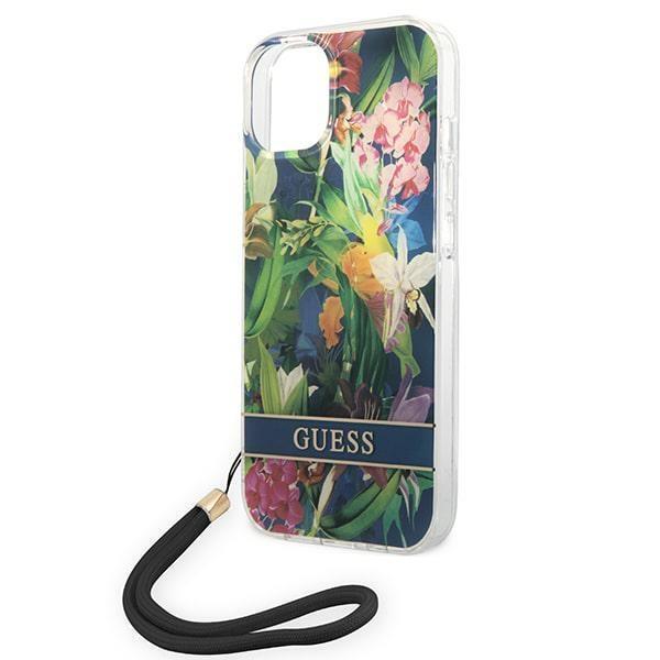 GUESS iPhone 14 Pro Skal Flower Strap - Sininen