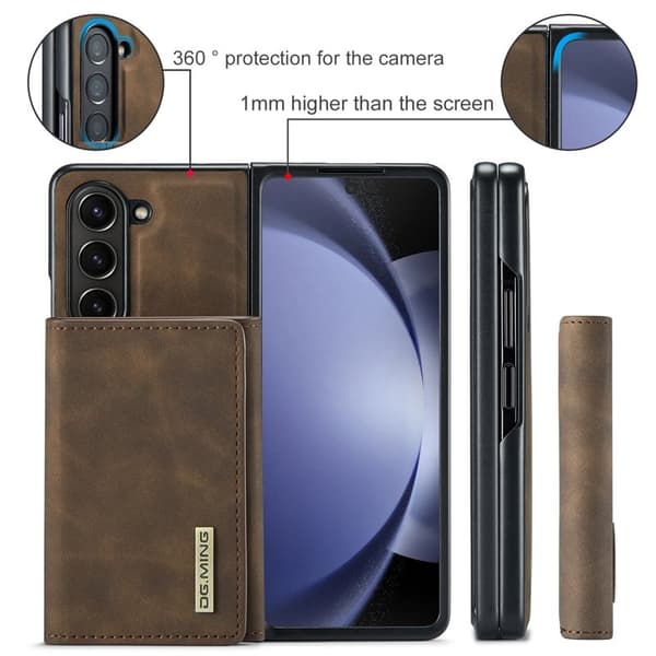 DG.MING Magnetiskt Avtagbart Plånboksfodral Samsung Galaxy Z Fold5 Brun