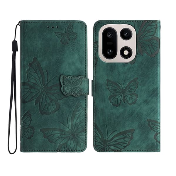 OnePlus 15 5G Konstläder Plånboksfodral Butterfly Skin-Touch Grön