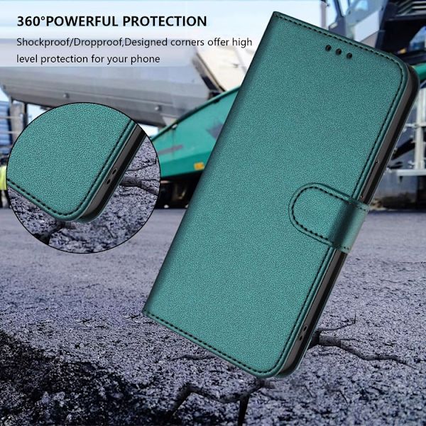 iPhone 16 Pro Plånboksfodral Läder med Handledsrem - Grön Grön