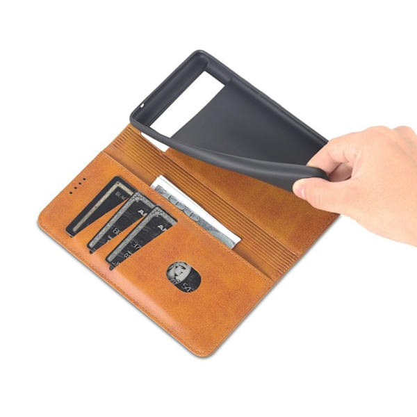 AZNS Smooth Design Plånboksfodral för Google Pixel 6 Pro - Konstläder - Brun