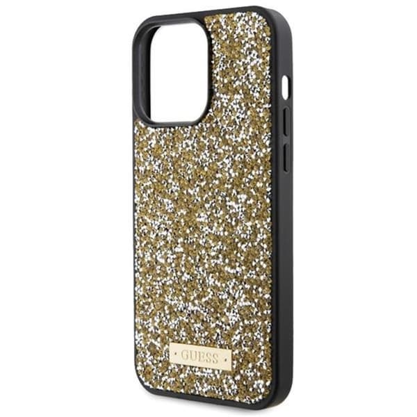 Guess Mobilskal till iPhone 15 Pro Max Rhinestone Metal Logo - Gul Gul