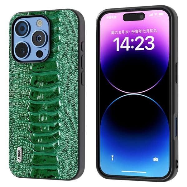 ABEEL Mobilskal till iPhone 16 Pro Krokodil Textur Äkta Läder Grön