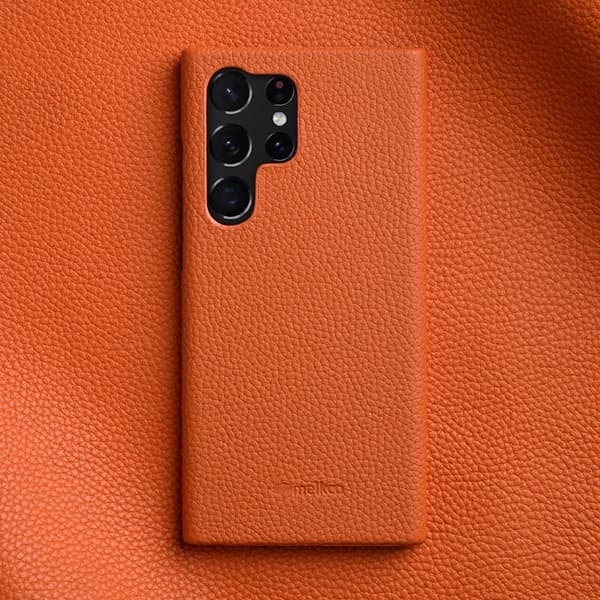 MELKCO Mobilskal för Samsung Galaxy S23 Ultra, Äkta läder, Orange